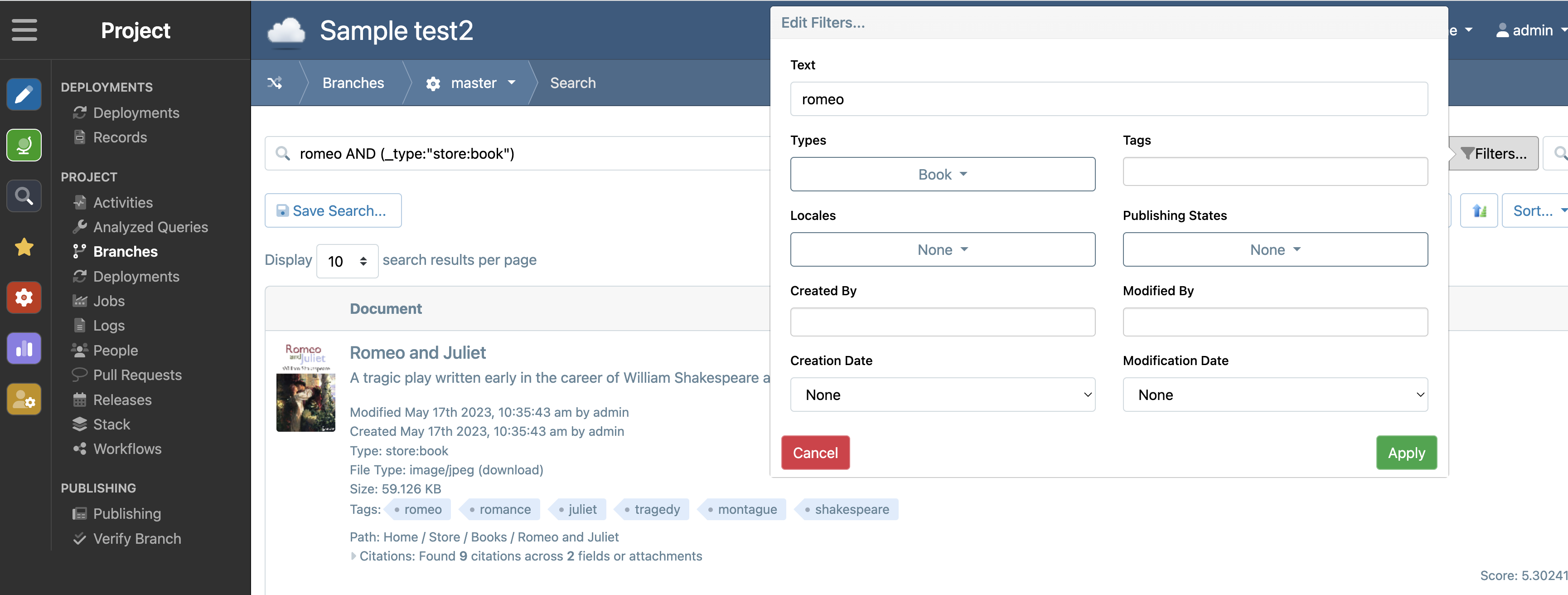 screenshot of Gitana Cloud CMS